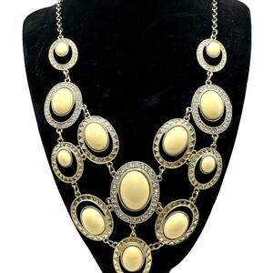 Glam Vintage Cream Gold Tone Bubble Acrylic Bead Bib Necklace